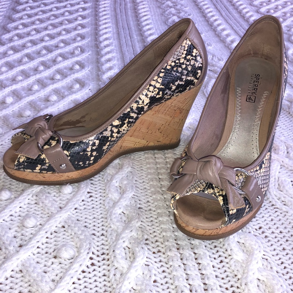 Sperry Top Sider Wedge Heel Snake & Cork Peep Toe